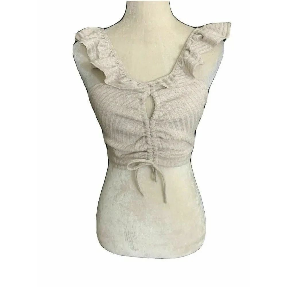 Zara Womens Solid Beige Scoop Neck Sweater Crop Tank Top Small